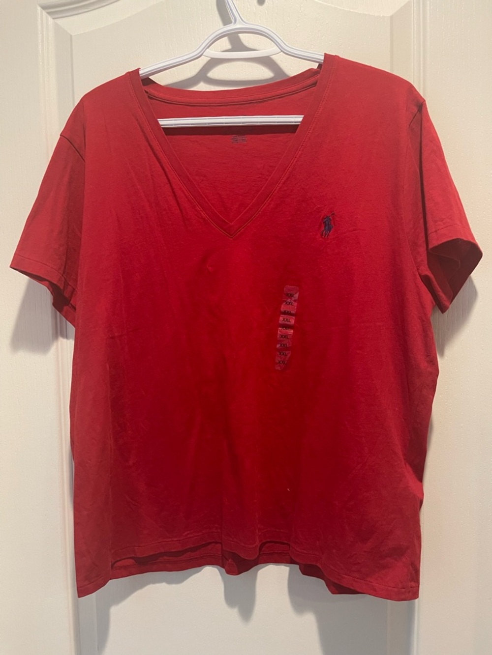 Ralph Lauren Men's V-Neck Polo Tee - Red with Navy Pony